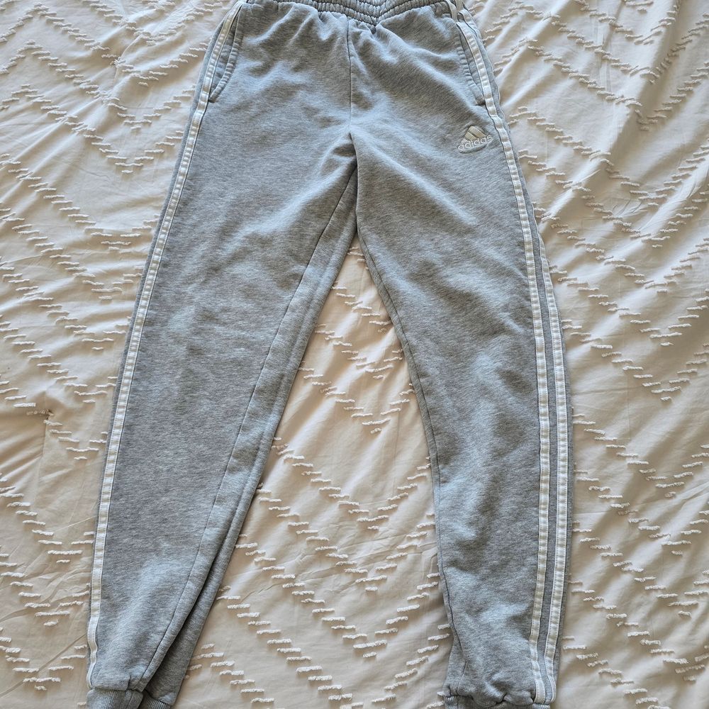 adidas Kids Gray Joggers with White Stripes